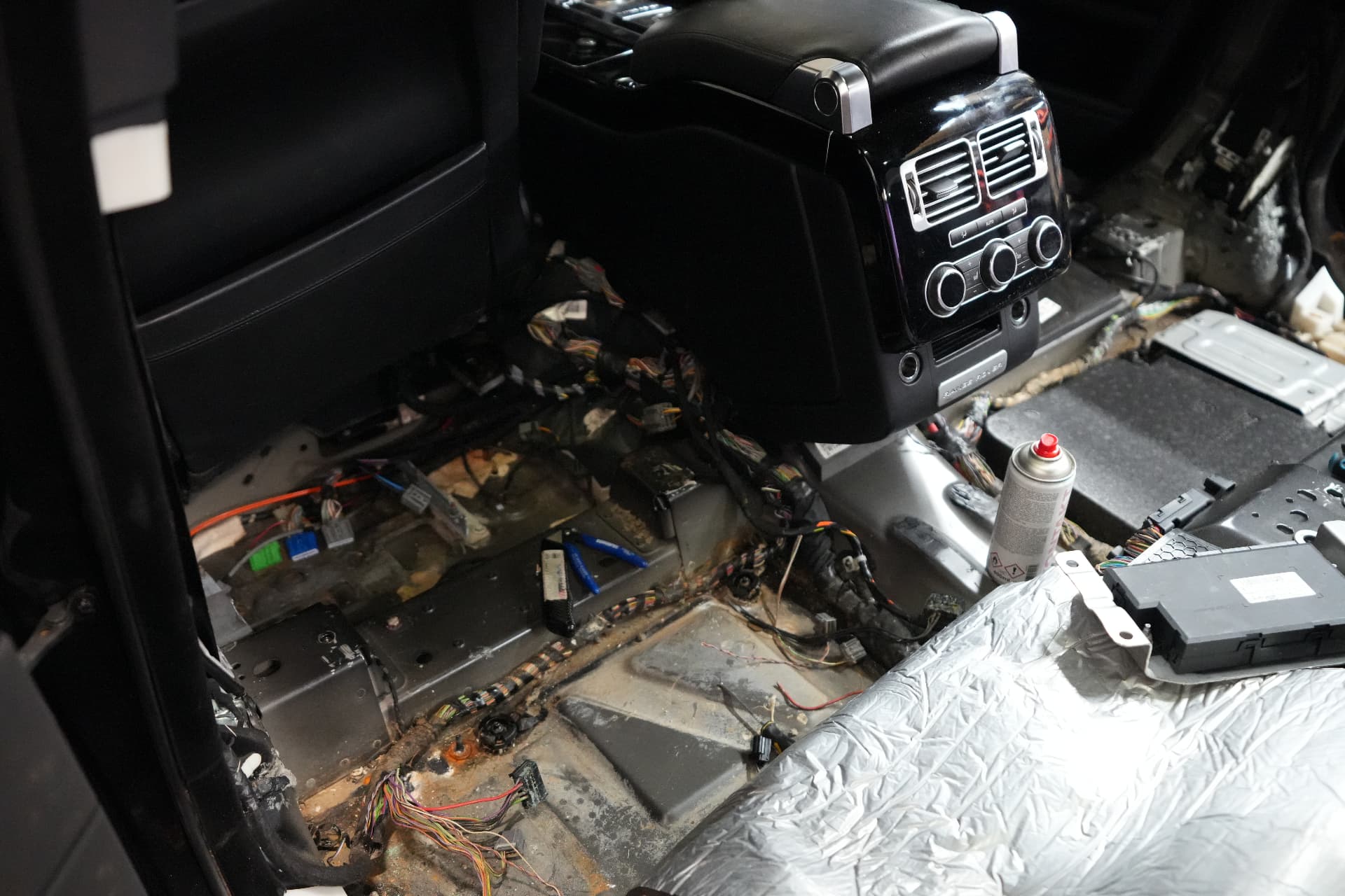 Exposed car wiring and electronic components